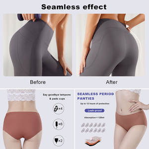 OEM mutandine d'epoca senza perdite riutilizzabili senza soluzione di continuità Culotte Menstruelle En Coton <span class=keywords><strong>Bio</strong></span> lavabile a 4 divani Culotte mestruazioni - Product Image 4