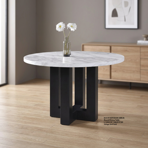 Table à manger en marbre de Malaisie, luxe, personnalisée, moderne, matériau ECC durable, résistante aux taches thermiques, EDN4048R WMB, pour la maison et le bureau - Product Image 2