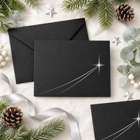 Carte de vœux personnalisée de Noël 5x7 pouces 300 g/m² avec motif étoile filante noire et feuille d'argent, avec enveloppe assortie CBZ-X169