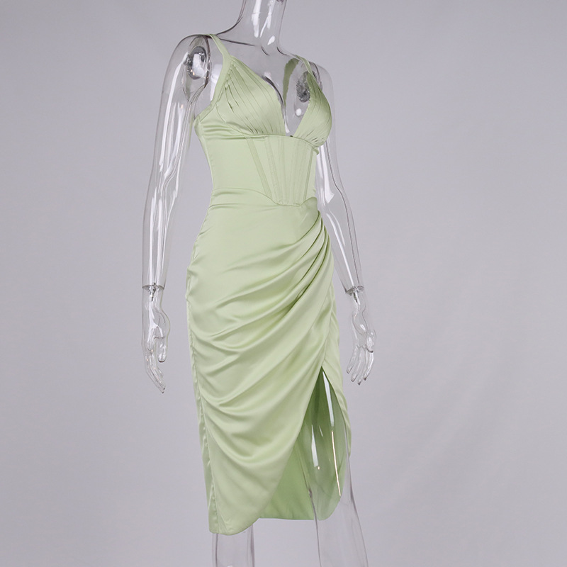 Evening Dress Plain Sexy Deep V Neck Backless Sleeveless 2022 New Elegant Party Women