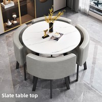 Mesa de Comedor Redonda de Pizarra de Lujo Ligero para 4 Personas con Juego de Sillas para el Hogar, Apartamentos Pequeños, Tiendas Comerciales y Recepción