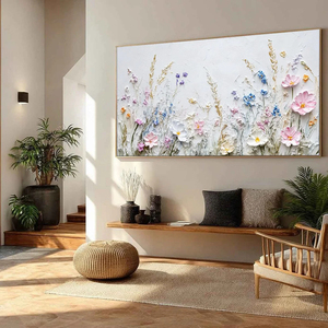 <span class=keywords><strong>Peinture</strong></span> à l'huile sur toile abstraite moderne minimaliste, art mural décoratif, <span class=keywords><strong>peinture</strong></span> à l'impasto de fleurs sauvages en 3D peinte à la main - Product Image 4