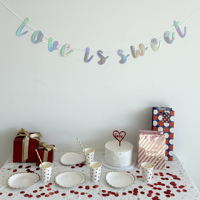L'amour est doux bannière irisé métallique couleur papier bannières pour douche nuptiale fiançailles mariage enterrement de vie de jeune fille décor