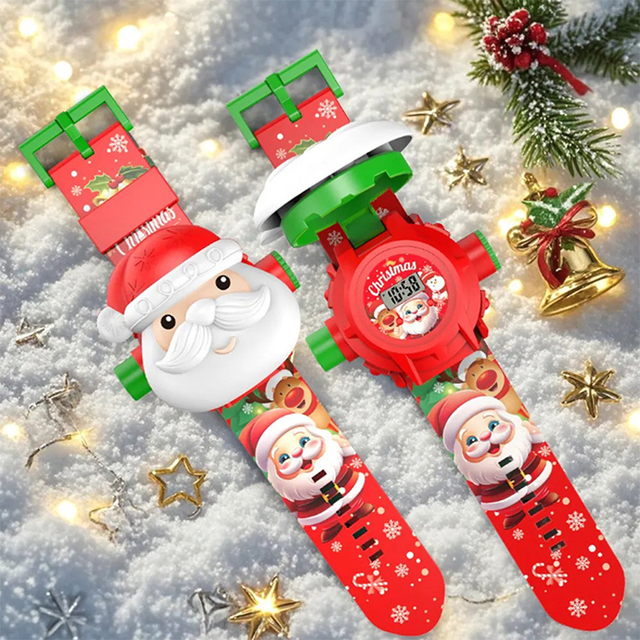 2026 Light-Up 3D Projection Watch 24 Christmas Patterns Kids Electronic Watch Christmas Gift for Kids