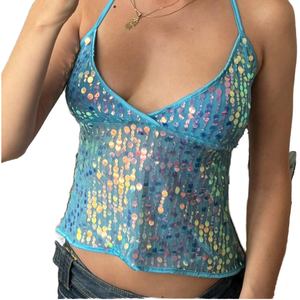 Débardeur Femme Style Européen Été Couleur Unie Tricoté Respirant Motif Arête de Poisson Haut Court Épaule Classique Manches Courtes - Product Image 3