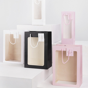 Borsa Regalo Trasparente per Bouquet di Fiori, Sacchetto di Carta Kraft per Shopping e Compleanni, Personalizzabile con Logo, con Finestra - Product Image 4
