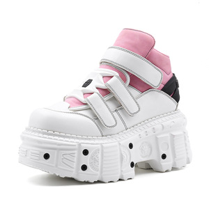 Ragazza occupata WZHW03 rosa e bianco stivali con plateau pesante per le donne con Strap Design tonde con plateau <span class=keywords><strong>scarpe</strong></span> con tacco rotondo per le signore - Product Image 2