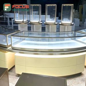 Luxury Wooden <b>Jewelry</b> Counter Glass Display <b>Cabinet</b> High End LED Light Modern <b>Jewelry</b> Showcase Counter Display - Product Image 1