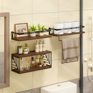 Étagère murale flottante rustique avec garde-corps, 3 pièces, pour chambre à coucher, salon, salle de bain <span class=keywords><strong>et</strong></span> <span class=keywords><strong>cuisine</strong></span>, étagère murale en <span class=keywords><strong>bois</strong></span> - Product Image 4