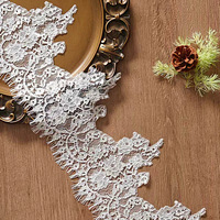 ERKOUMI 17cm Dentelle française en nylon écologique blanche à double feston Chantilly pour bordure de jupe de mariée à grandes fleurs roses