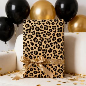 Gold Leopard Print Wrapping <b>Paper</b> Roll 1 Sq Ft Gift Wrap For Birthday Bachelorette Party Craft Use - Product Image 1