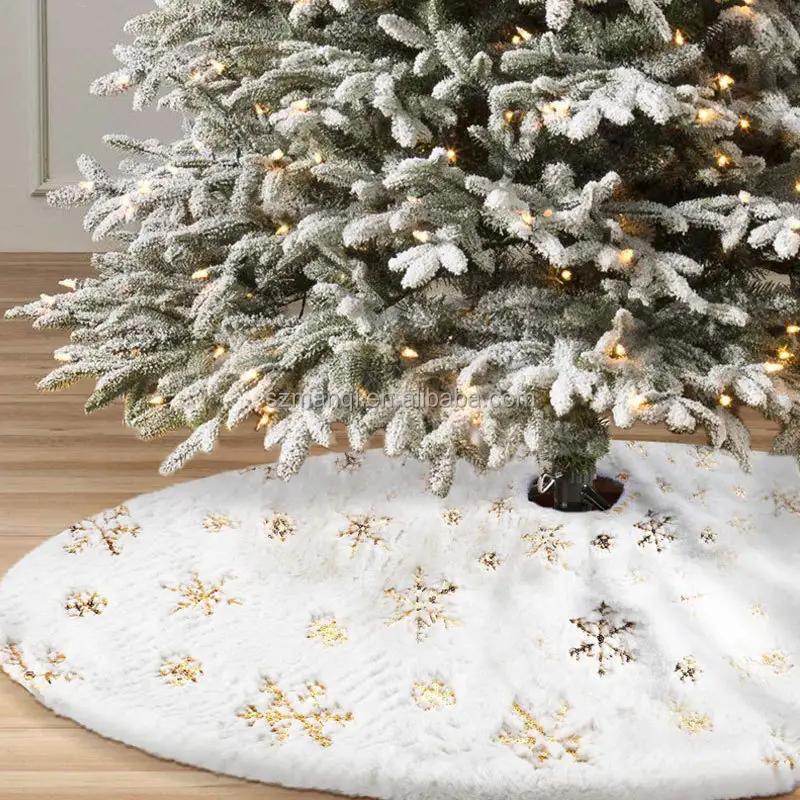Gold Thread Machine Embroidery Christmas Tree Skirt Decorative Round Tree Skirt Cover