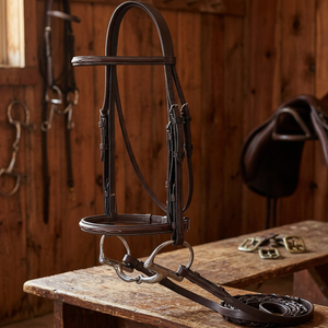 Brida de cuero para caballo con narquileras acolchadas y cabezada anatómica para doma clásica - Product Image 2