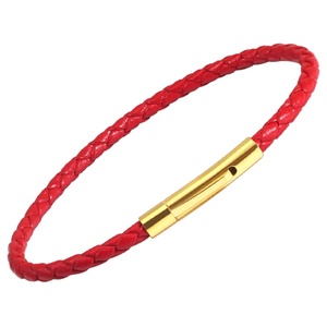 XD Cordón trenzado de hierro con cuentas rojas, oro duro 3D y piedra natural de la suerte, para hombres y mujeres, estilo pareja, pulsera de cuero - Product Image 1