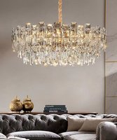 Luminaires suspendus décoratifs réglables en hauteur pour salle à manger, lustre en cristal à 2 niveaux, luminaires suspendus pour table à manger