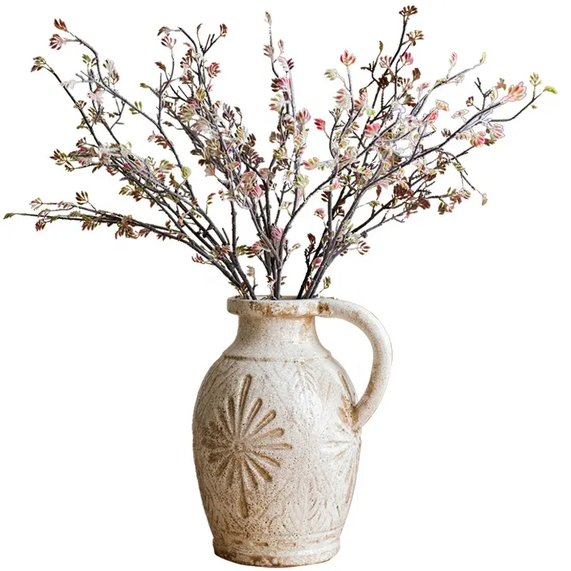 Florero de cerámica vintage tallado de porcelana blanca, maceta de flores, artículos decorativos de arte hechos a mano