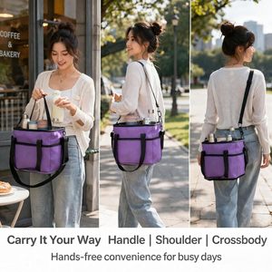 Borsa porta bevande con 4 scomparti, borsa termica in nylon con tracolla regolabile per bottiglie d'acqua e bicchieri - Product Image 5