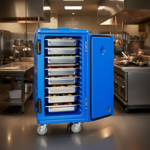 Conteneur isotherme pour aliments 120 L bleu à chargement frontal avec roues, boîte alimentaire pour la restauration, restaurant, cantine - Product Image 2
