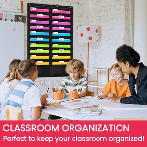<b>Folder</b> <b>Pocket</b> Chart 20 <b>Pockets</b> Wall Mounted Hanging Organizer For Office School Classroom Stationery Storage Black Non Woven - Product Image 4