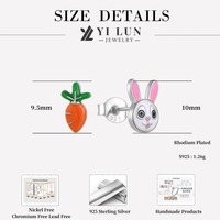 Boucles d'oreilles clous YILUN en argent sterling 925, lapin mignon et carotte en émail, hypoallergéniques pour femmes et enfants, bijoux en gros