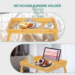 La mejor mesa de bandeja de cama Natural para comer mesa de comida de desayuno de bambú con soporte para tableta de teléfono bandeja de servicio negra de altura ajustable - Product Image 2