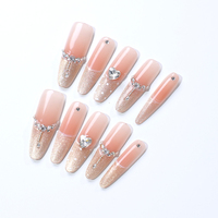 Faux ongles personnalisés avec logo, forme cercueil longue, prix usine OEM ODM, pointes d'ongles en gel de luxe à paillettes en forme de cœur pour cadeau