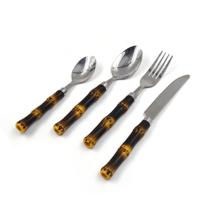 Juego de Cubiertos de Bambú con Mango de Plástico, 24 Piezas, Cuchara, Tenedor, Cuchillo, Plateado, Vajilla, Juego de Cubiertos Plateados - Product Image 6