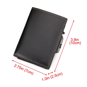 Portefeuille <span class=keywords><strong>homme</strong></span> en cuir de vachette véritable, <span class=keywords><strong>luxe</strong></span> sur mesure, finition huile cirée, <span class=keywords><strong>porte</strong></span>-cartes pop-up en aluminium, trifold, avec poche à monnaie zippée - Product Image 4