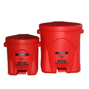 China Supplier 14 Gal 53 L Red PE(polyethylene) biomedical Waste Cans clinical Laboratory Biohazard Waste Bin With Foot pedal