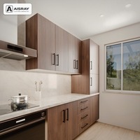 Meuble de cuisine moderne avec portes en bois massif, aménagement en îlot, rangement par tiroirs, livraison en kit et boîtes de rangement en contreplaqué