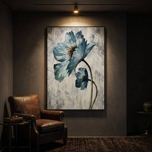 <span class=keywords><strong>Peinture</strong></span> à l'huile abstraite moderne peinte à la main, <span class=keywords><strong>fleurs</strong></span> bleues avec feuille d'or, texture épaisse, art mural sur toile pour salon, hôtel, décoration - Product Image 3