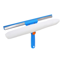 Outils de nettoyage de vitres en acier inoxydable commercial avec manche en plastique, raclette en caoutchouc et éponge en fibre pour le nettoyage du verre