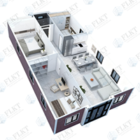 Villa préfabriquée de luxe FLKT avec murs en verre double vitrage Low-E, maison conteneur extensible de 20 pieds, plafonds hauts modernes, chambre modulaire