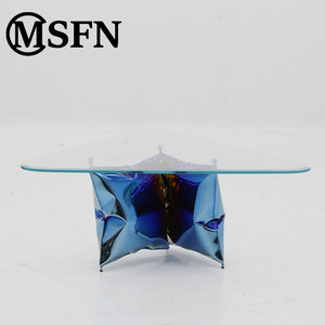 Tables basses triangulaires en acier inoxydable au design moderne d'usine avec plateau en verre trempé pour meubles de salon, tables d'appoint pour hôtels - Product Image 3