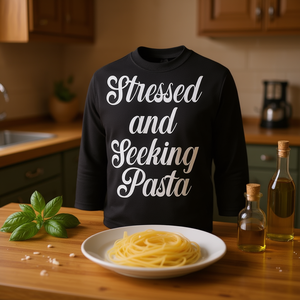 Camiseta de Manga Larga con Humor sobre Comida Italiana, Alivio del Estrés, Comida de la Paciencia, Artículo Promocional - Product Image 3