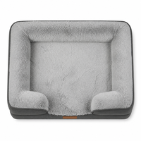 Canapé-lit pour chien et chat FANCIE en lin gris foncé, doublure en fourrure de lapin, trois traversins, lavable en machine, antidérapant, étiquette en cuir, OEM