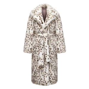 Cappotto invernale Vintage da donna con bottone di pelle di pecora tinto lungo bianco con stampa leopardata <span class=keywords><strong>Trench</strong></span> tessuto intrecciato - Product Image 2