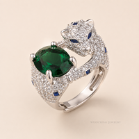 Ensemble de bijoux léopard en cuivre et pierre verte, couleur argent, collier pendentif, bague et boucles d'oreilles pour femme, idéal pour les fêtes