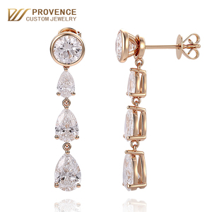 Boucles d'oreilles pendantes en or véritable 14 carats et 18 carats avec diamant de laboratoire taille poire pour femme, bijoux de mariage, style classique - Product Image 1