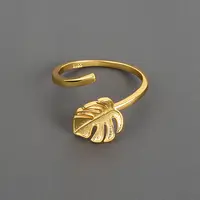 Koreanischer Stil S925 Stempel Ivy Leaf Open Ring 18 Karat echt vergoldet Monstera Deliciosa Blätter Ring für Mädchen