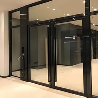 Nouvelle Porte Battante en Verre en Alliage d'Aluminium Noir avec Charnière au Sol, Garantie de 3 Ans, Idéale pour Salon et Supermarché