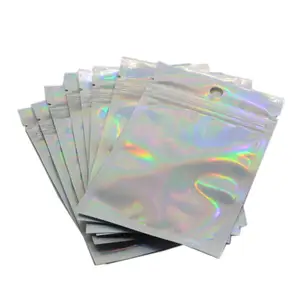 Personnalisé 100 pcs/sac 9*16cm Recyclable Ziplock Pochette Laser Zipper Sacs pour Cosmétique Bijoux Anneau Perles Emballage Écologique Affichage