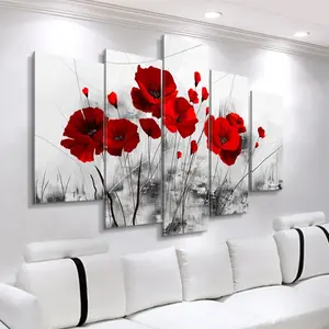 Ustom-5 paneles de pintura en lienzo para pared, carteles e impresiones de flores de orquídeas, pintura abstracta moderna para decoración del hogar y sala de estar