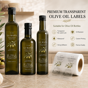 Etiquetas Personalizadas Transparentes para Aceite de Oliva, Resistentes al Agua y al Aceite, en Rollo, para Botellas de Vidrio, Empaques de Alimentos, OEM, ODM, con Logotipo <span class=keywords><strong>QR</strong></span> - Product Image 2