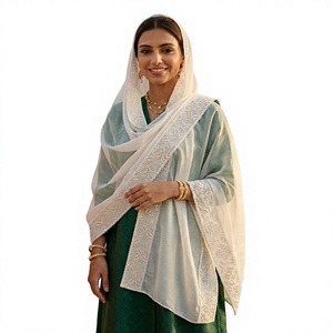 Wholesale Chiffon Shawl Floral Embroidery Rhinestone Edge Women Ethnic Scarf Lightweight Breathable Summer Daily Wear Wrap - Product Image 1
