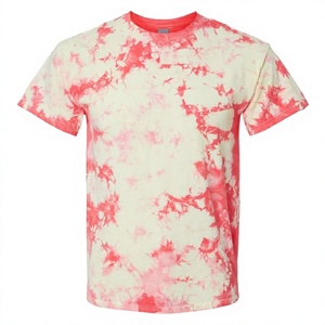 T-shirt à manches courtes pour homme, style tie-dye, coupe classique, col rond, style tricoté décontracté, motif rouge et crème - Product Image 3