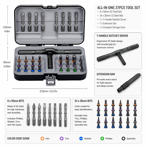 33PCS REEKE Ratchet <b>Screwdriver</b> Set T-Handle Steel <b>Magnetic</b> <b>Bits</b> Hex Wrench 1/4in Drive OEM Option Compact Hard Case 1 Year Comp - Product Image 5