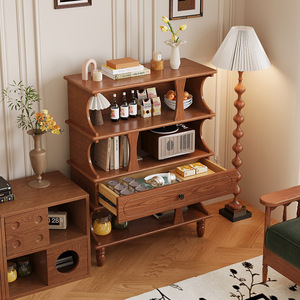 My Nest Vintage <b>Solid</b> <b>Wood</b> <b>Bookcase</b> 22mm Thickness Freestanding Storage Cabinet Living Room Display Shelf - Product Image 4