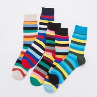 Calcetines de Algodón 200N con Rayas Horizontales Multicolores Arcoíris, Calcetines a Rayas con Bloques de Color en Contraste, Calcetines Vintage para Hombre, Calcetines de Algodón para Regalo