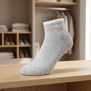 ERKE Men's Breathable Combed Cotton Blend Ankle Socks-Light Heather Grey One Size Bottom Logo Daily/Office Style - Product Image 2